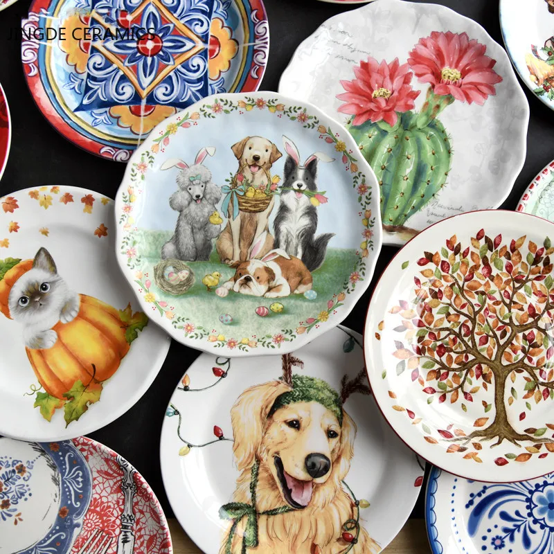 

Creative ceramic plate, Christmas tableware, storage, decoration, flower shape, cake, salad, steak