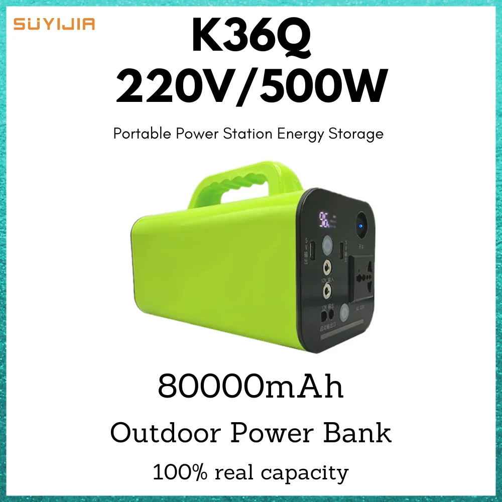 

Portable Power Station 220V Mobile Power Bank 500W Energy Storage Supply Generator for Camping Drone RV Camping Backup Battery