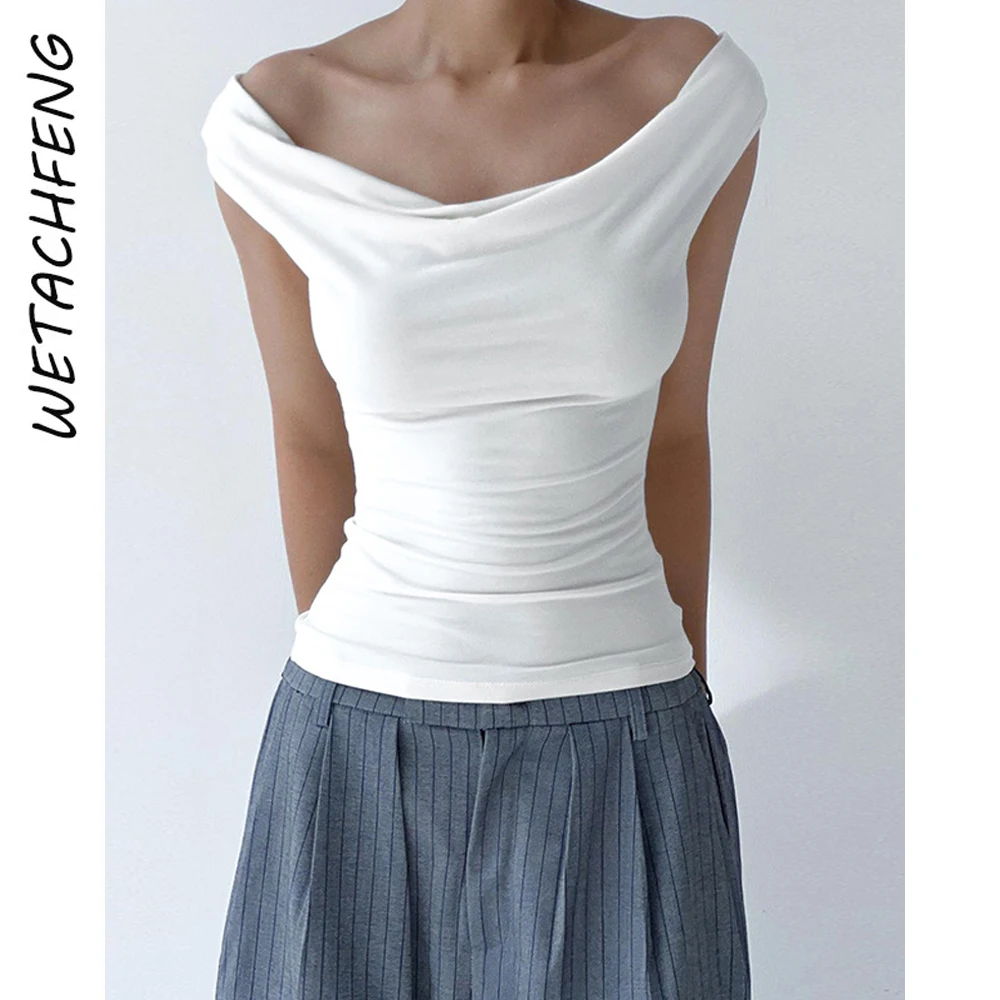 

Женские рубашки-скимперы, топы, белые пикантные эластичные мягкие летние футболки без рукавов с воротником-лодочкой Y2K, топы 2023, уличная одежда, жилет на шнуровке