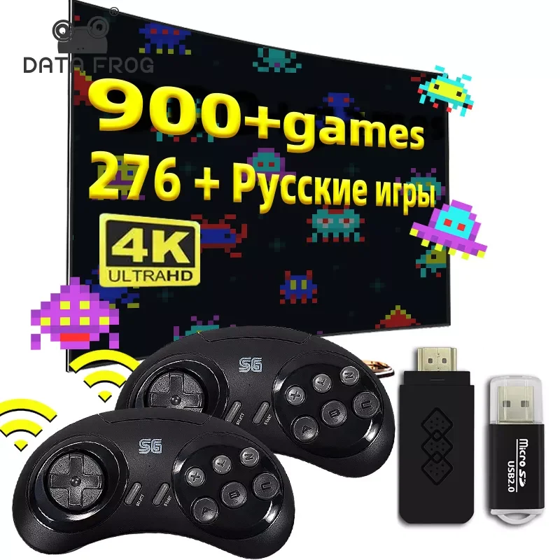 

NEW2023 DATA FROG 4K HD video retro game consoles 900+ Games Game Stick 16-bit MD Dual Wireless Gamepad For Sega Genesis Mini/Me