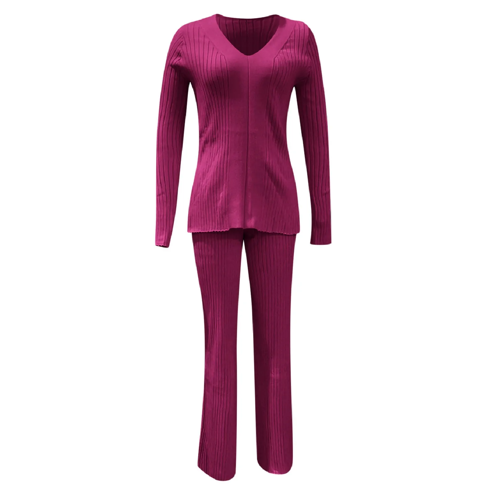 Вязаный свитер костюм с v-образным вырезом топ широкие брюки комплекты из двух