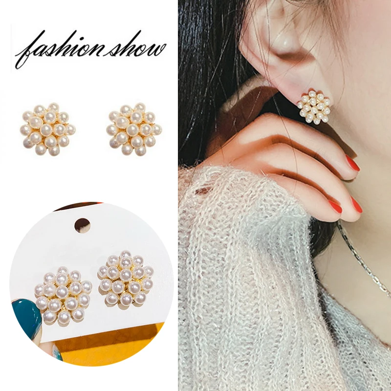 

Korean Exquisite Elegant Small Pearl Ball Ear Studs for Women Geometric Bow-knot Heart Pearl Drop Earring Fashion Jewelry Gifts