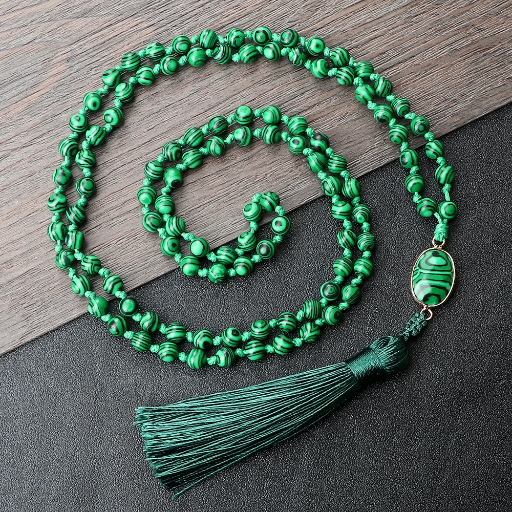 6 мм белый синий натуральный камень кулон с кисточкой ожерелье для женщин и