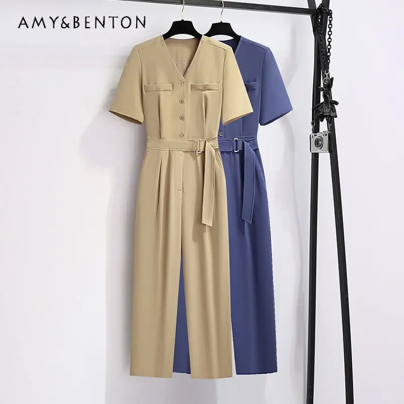 

Комбинезон женский с коротким рукавом, дизайнерский облегающий ромпер с завышенной талией и широкими штанинами, укороченные брюки, лето 2023