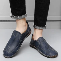 mens loafers vintage handmade genuine leather shoes retro jogging moccasins tooling slip on flats business driving lazy shoes