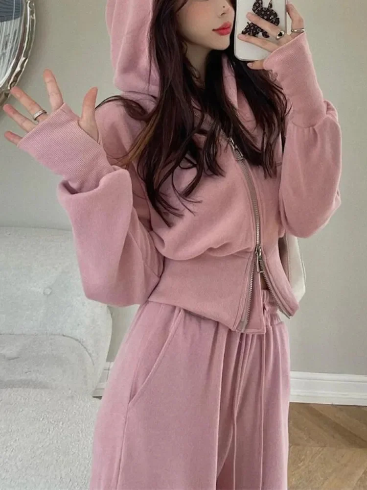 

Осень 2023, спортивный костюм для женщин, комплект из двух предметов, корейский стиль, толстовка на молнии, брюки-стринги, спортивная одежда, женский костюм