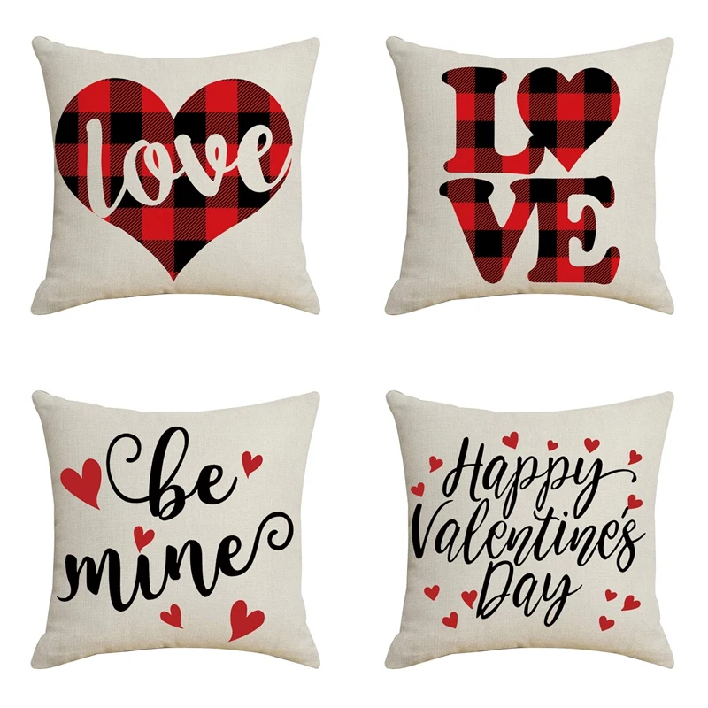

LBER 4Pcs Valentines Day Pillowcase Love Bed Pillow Cover Home Decor Car Cushion Cover Romantic Valentines Gifts 45X45cm