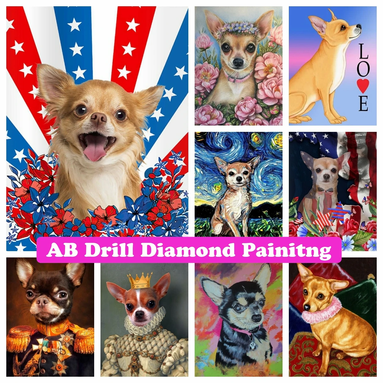 

Chihuahua Pet Dog AB Drills Diamond Painting The Small Animal Wall Art Cross Stitch Embroidery Picture Mosaic Bedroom Decor Gift