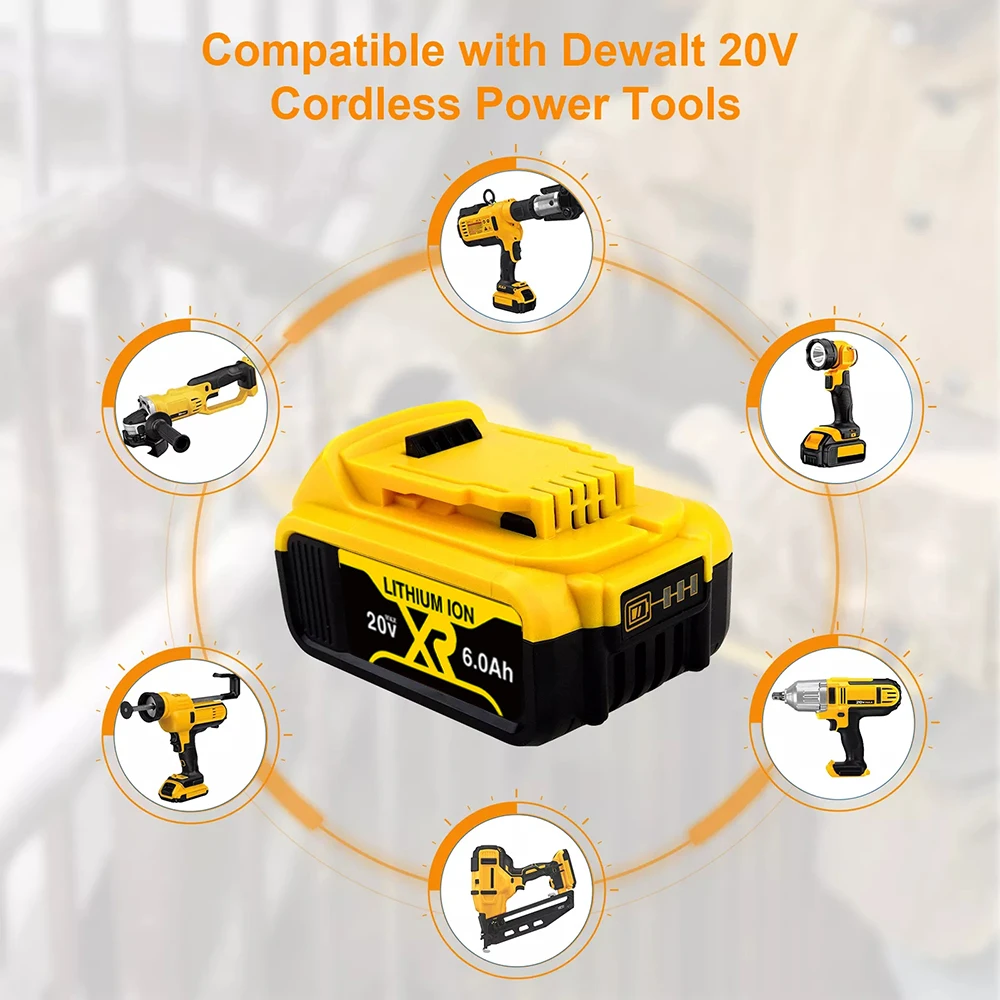 

For Dewalt DCB205 DCB201 DCB203 20V/6.0Ah/8.0Ah 12.0Ah 18.0Ah Replacement Battery Compatible with For Dewalt 18V/20V Tools Batte