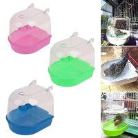 newest hanging plastic transparent bird bath bathtub bath box bird cleaning tool cage pet bird bowl
