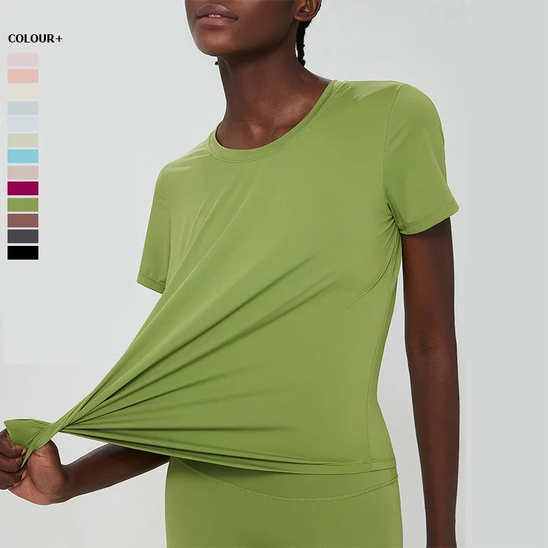 Летняя футболка для йоги с коротким рукавом женская однотонная мягкая рубашка