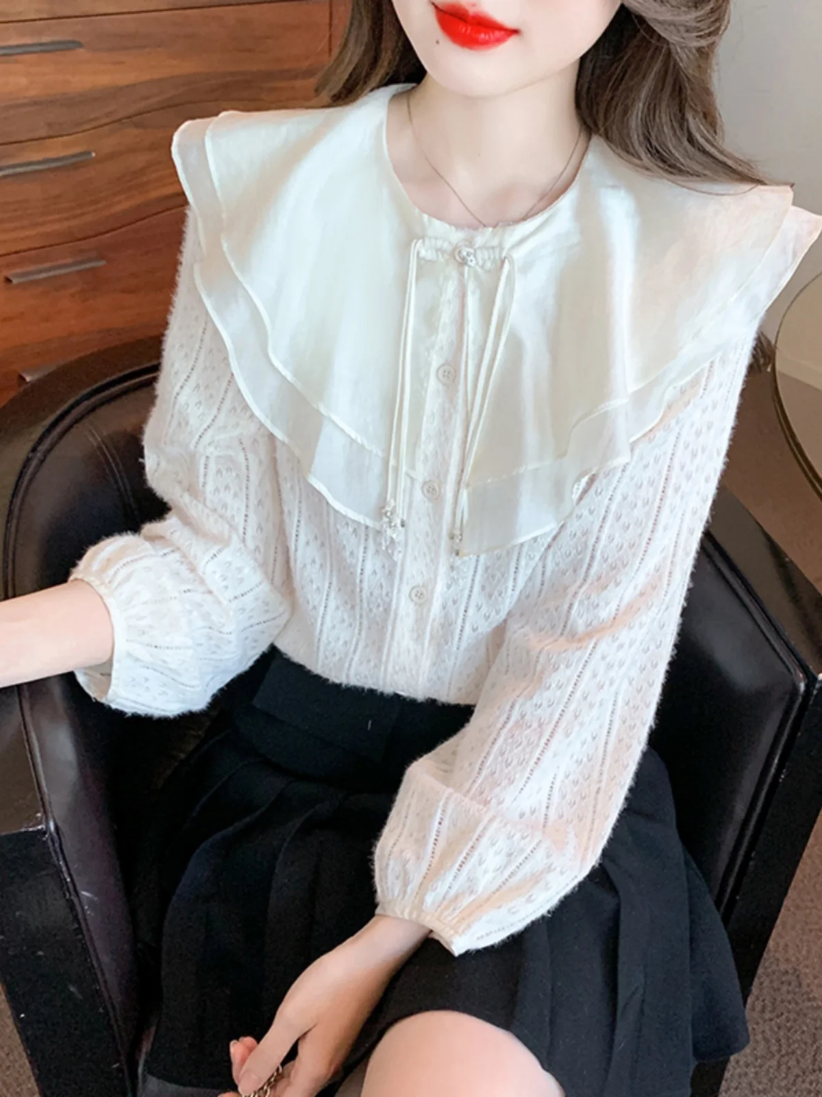 2024 новые французские шифоновые рубашки с кукольным воротником и длинными