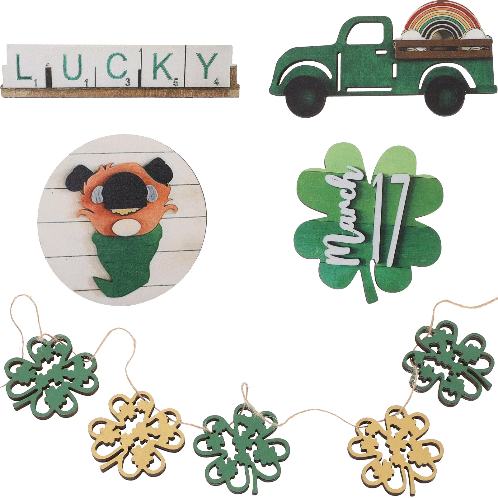 

Patricks St Day Decoration Tray Wooden Leaves Tiered Tabletop Sign Cutouts Signs Decor Hanging Chips Party Shamrock Farm