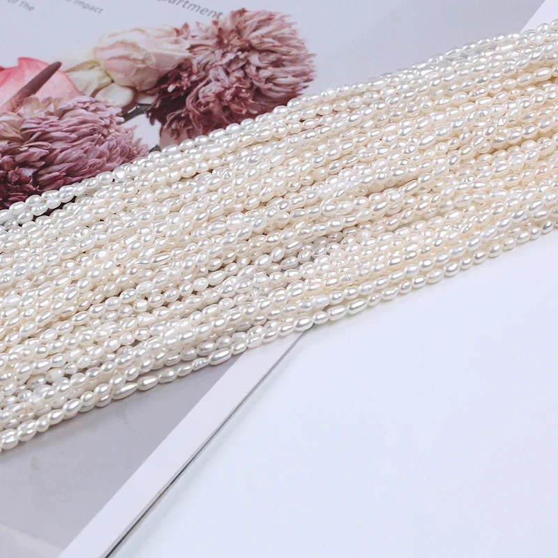 3-3 5 мм AAA натуральный пресноводный рисовый жемчуг оптовая продажа жемчужной нити