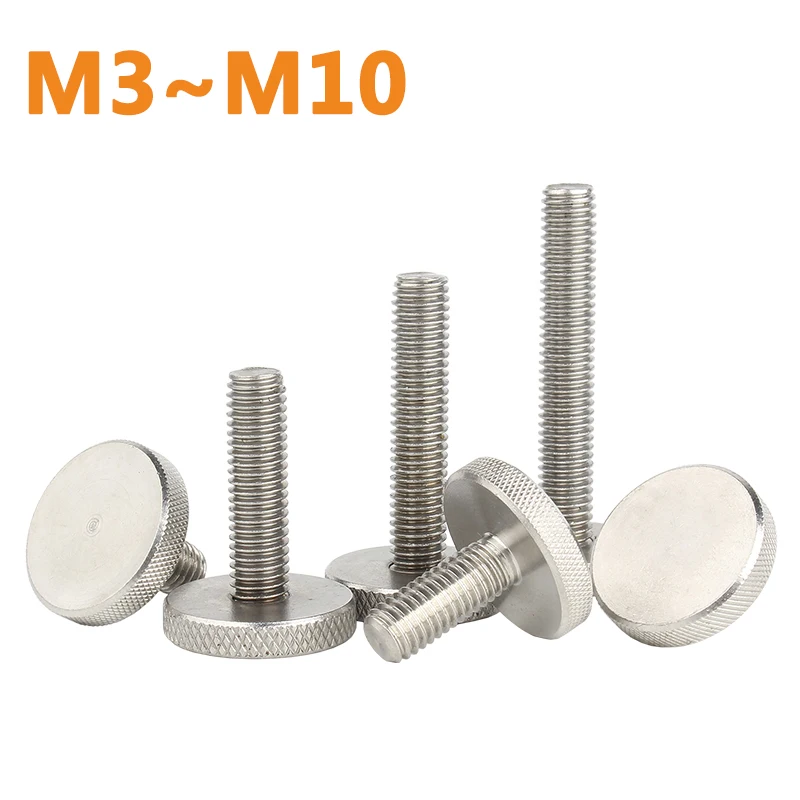

M3 M4 M5 M6 M8 M10 304 Stainless Steel Flat Head Handle Thumb Screw GB835 Knurled Big Head Round Adjusting Bolt Advertising Nail