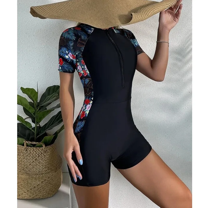 2022 New Long Sleeve Swimwear Sexy Surf One Piece Set Swimsuit Women Zipper Rashguard Bathing Suit Beachwear Bodysuit Swimming