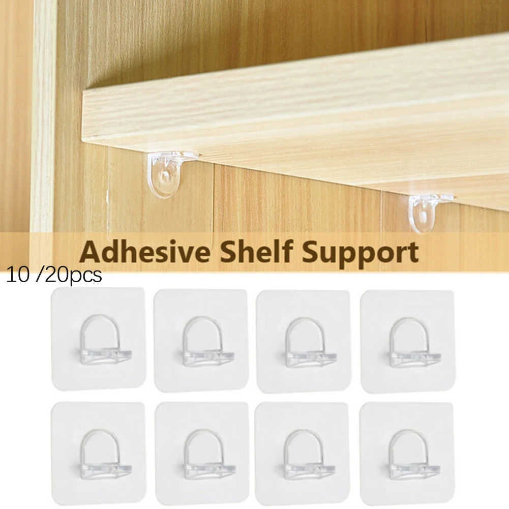 

10/20PC Shelf Support Brackets Adhesive Pegs Plastic Cabinet No Punching Shelf Support Clips Wall Hanger Wardrobe Shelves Peg