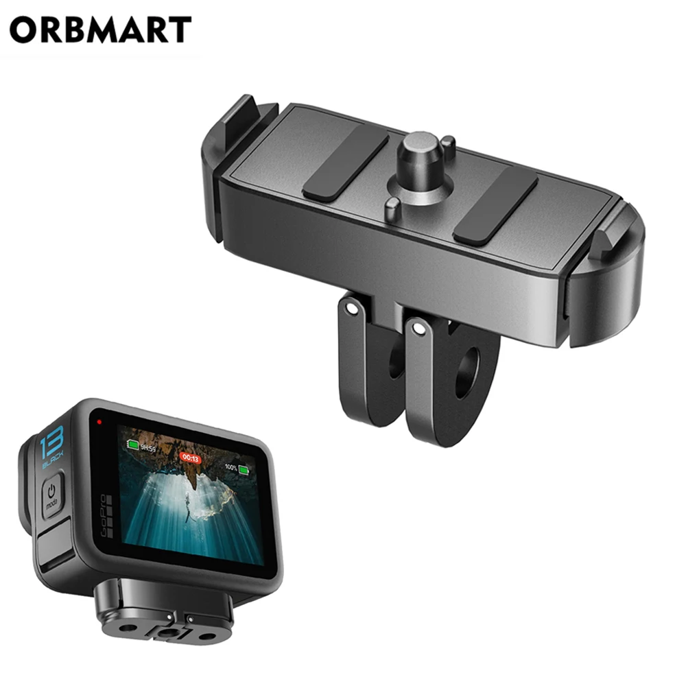 Фото Металлическая магнитная быстросъемная основа для GoPro Hero 13, адаптер с защелкой и винтовым отверстием 1/4 для Go Pro Hero 13, черные аксессуары №1