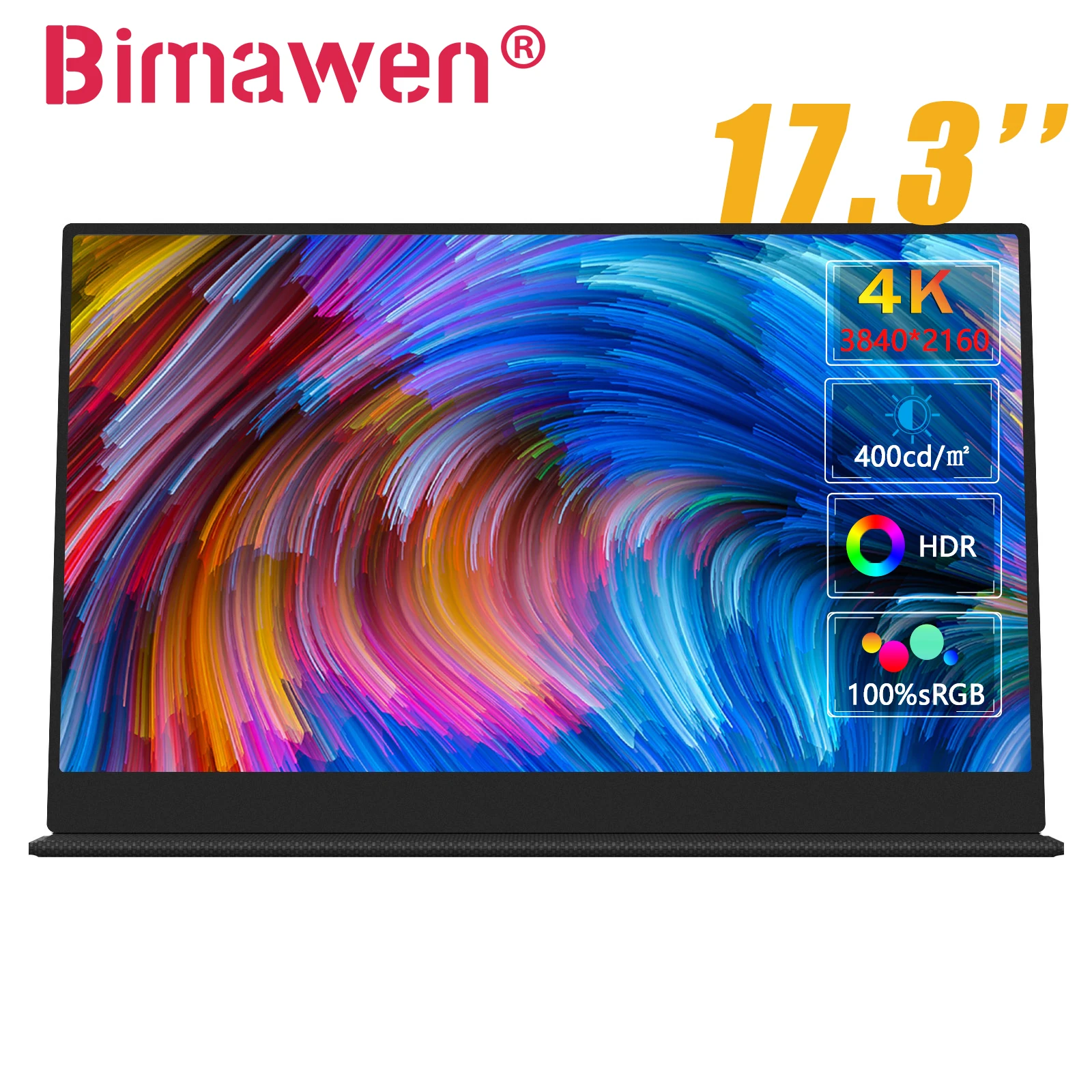 

Bimawen 17.3inch 4K Portable Monitor 3840x2160 Game Display UHD IPS FreeSync HDR 100% Adobe RGB For PC Laptop PC Mac Xbox PS4/5