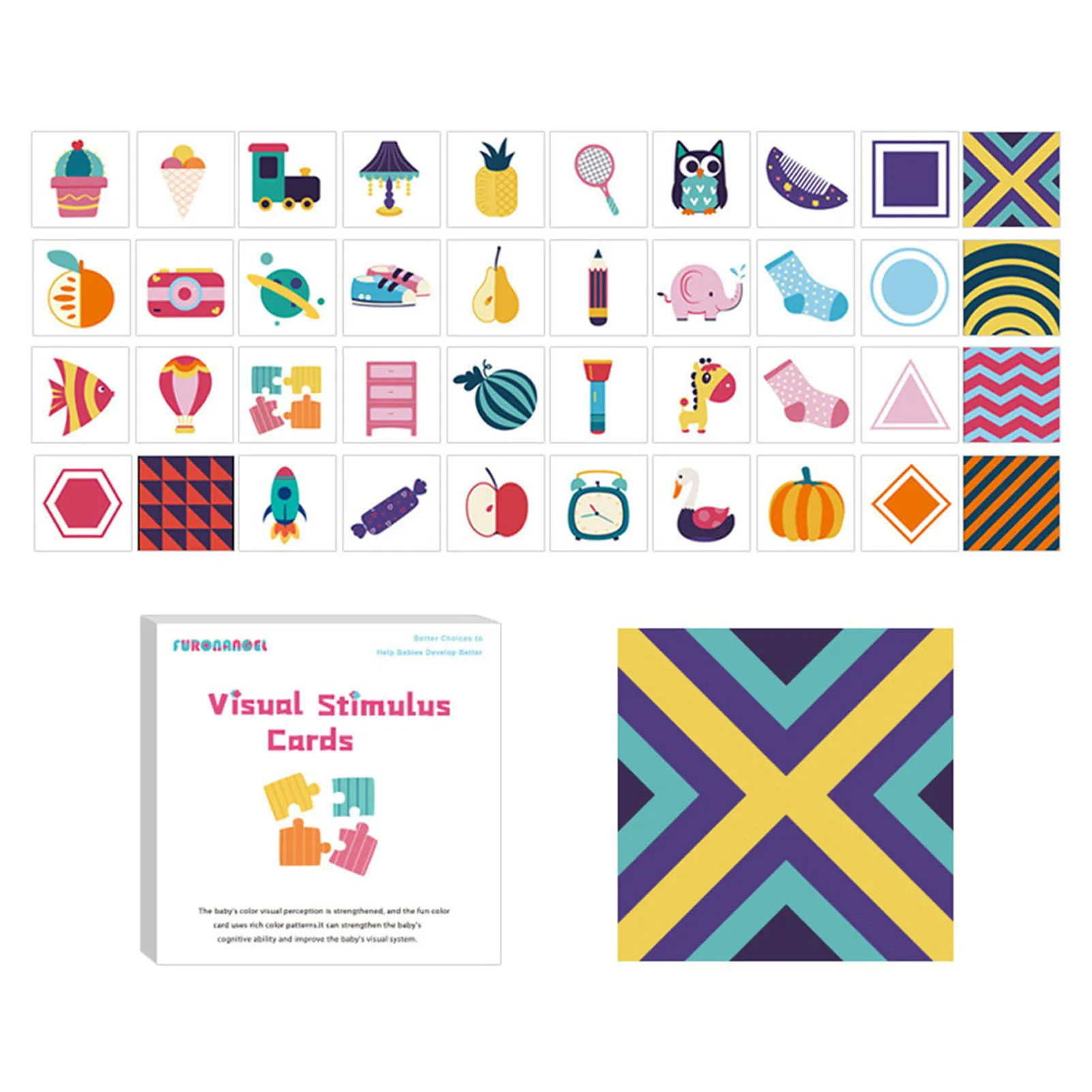 Black White Flash Cards 40 Patterns Babies Visual Early Educational Toys 0-12 Months High Contrast Visual Stimulation Flashcard