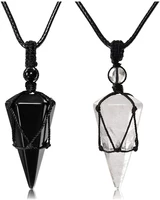 black obsidian natural stone pendants starry sky spirit pendulum pendant necklace safe lucky for women men raw crystal jewelry