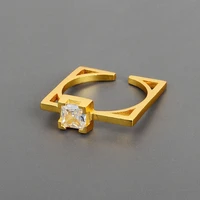 korean gold color small square zircon open rings for women fashion simple wedding rings 2022 trendy new engagement jewelry gift