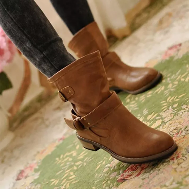 

New2022 winter boots Motorcycle buckle boots women shoes 2022 fashion classic pu leather winter women boots ladies shoes