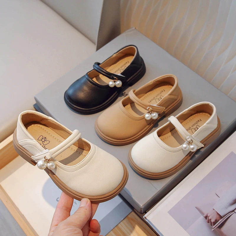 

Cute Princess Leather Shoes Summer Lightweight Breathable Baby Girls Casual Loafers with Pearls Hook & Loop Kids Shoes 2023 Chic