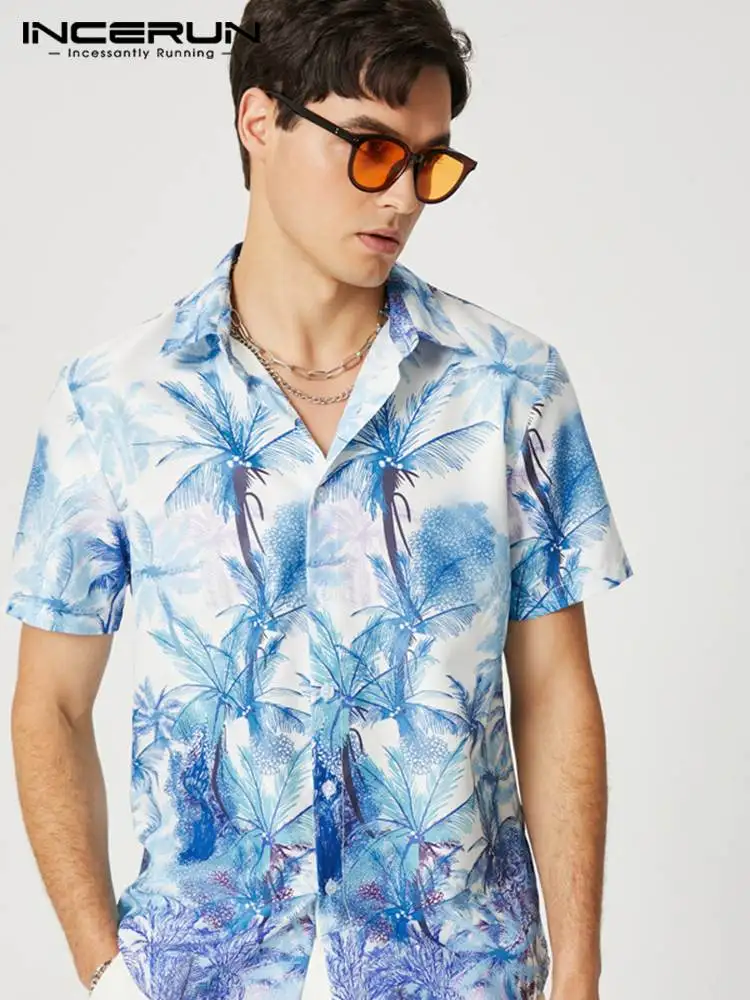 

Гавайская рубашка INCERUN мужская с принтом, дышащая повседневная одежда для отпуска с лацканами и короткими рукавами, уличная одежда, лето 2022