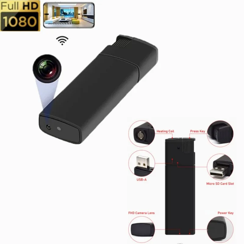 

Portable Mini Camera WIFI 1080P HD Night Vision Lighter Small Camera Home Security Surveillance Outdoor Sport Remote Monitor Cam