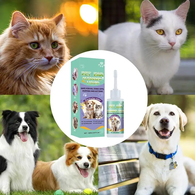 Очиститель ушей для собак домашних животных 60 мл Жидкость мытья Медицинские