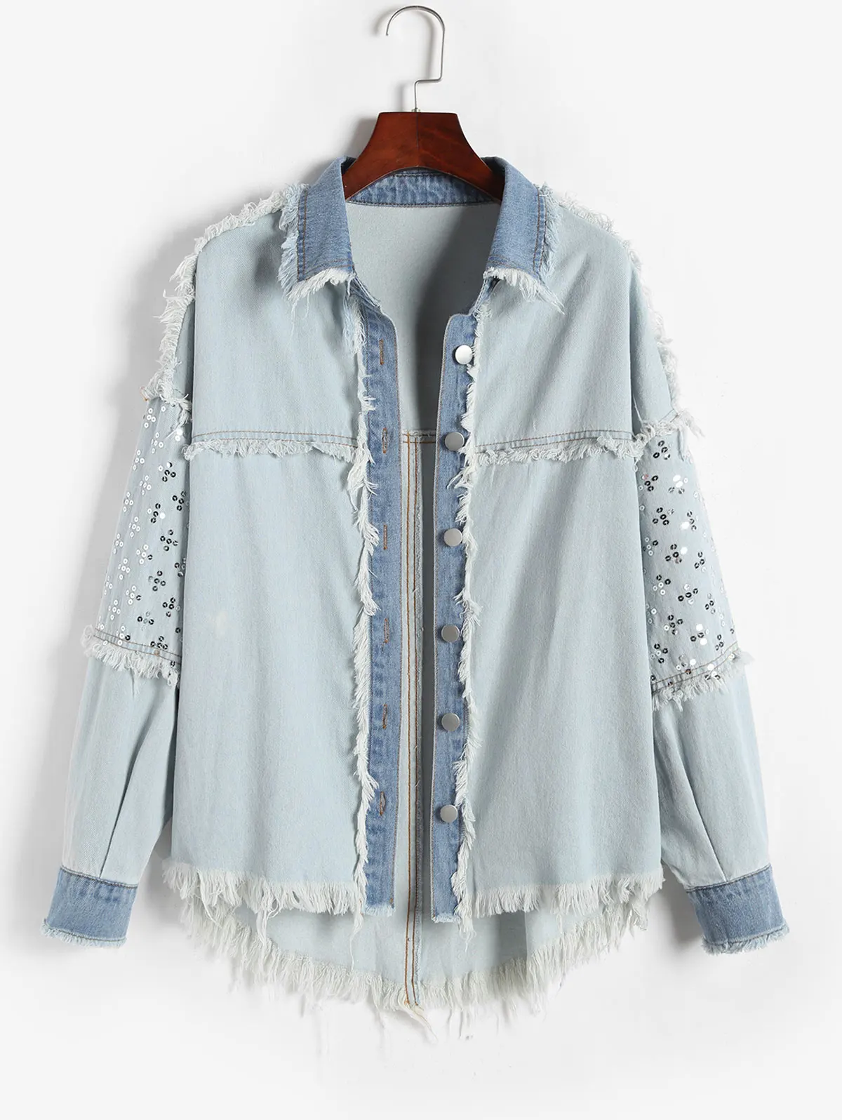 

Женская джинсовая куртка с отложным воротником, с потертостями