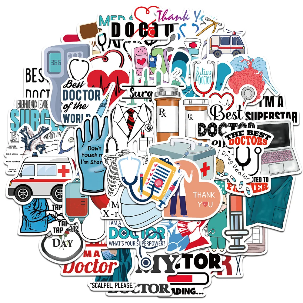

50pcs Cartoon Occupational Doctor Stickers For Stationery Ipad Scrapbook Laptop Sticker Craft Supplies Scrapbooking Material