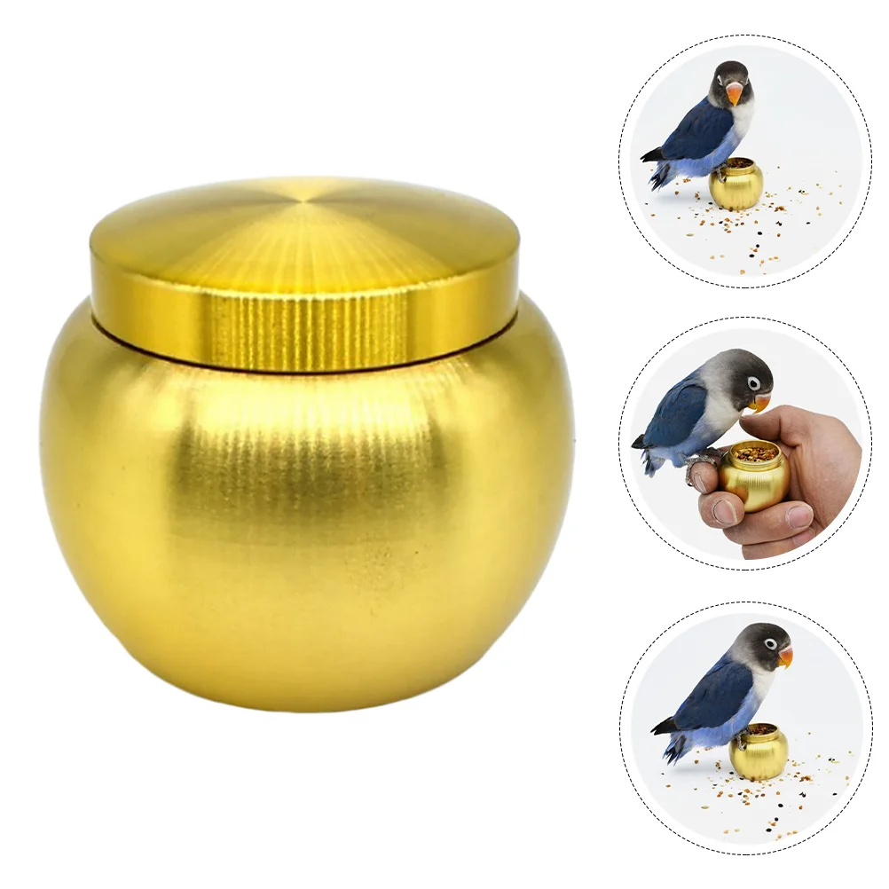 

Copper Birds Food Container Outdoor Bird Training Feeder Parrot Feeding Jar (Golden)