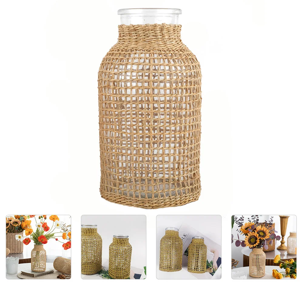 

Vase Flower Pot Vases Seagrass Wicker Container Rattan Decorative Farmhouse Woven Planter Transparent Rustic Bottle Arrangement