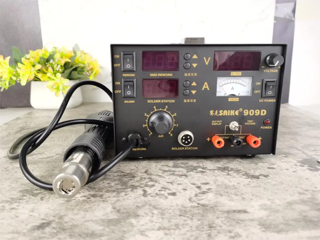 Saike 909D 3 в 1 Паяльная станция для термофена Источник питания постоянного тока 220 В