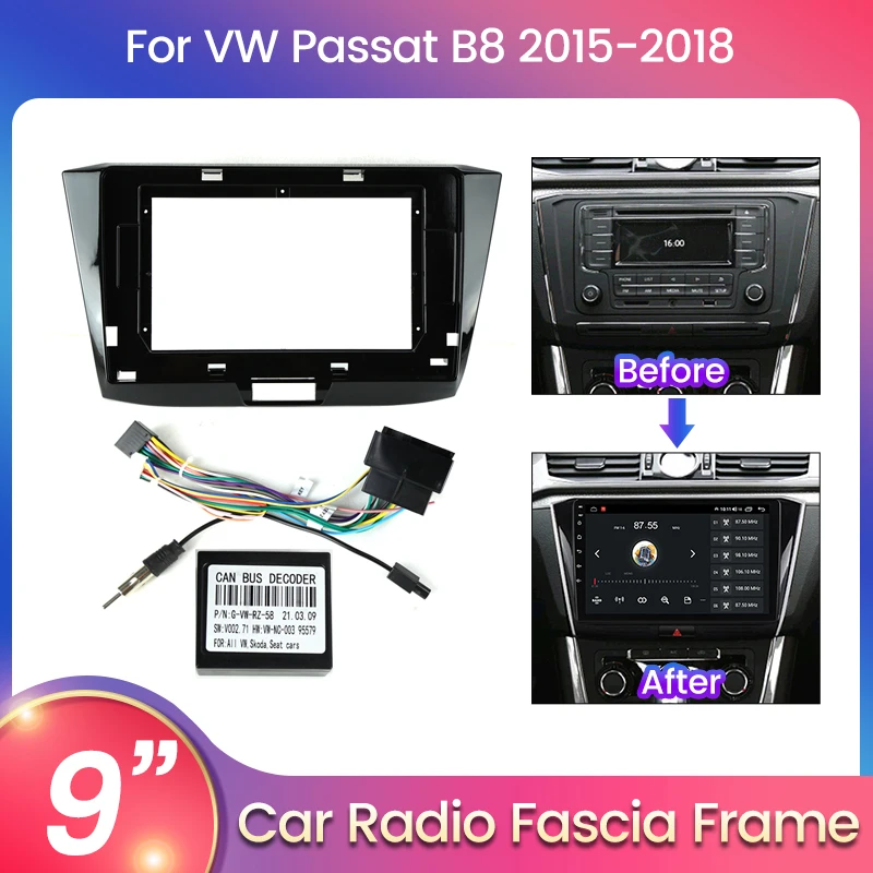

TomoStrong Car Radio Dashboard Frame For VW Volkswagen Passat B8 2015 2016 2017 2018 Car Video Panel Frame Power Cord CANBUS