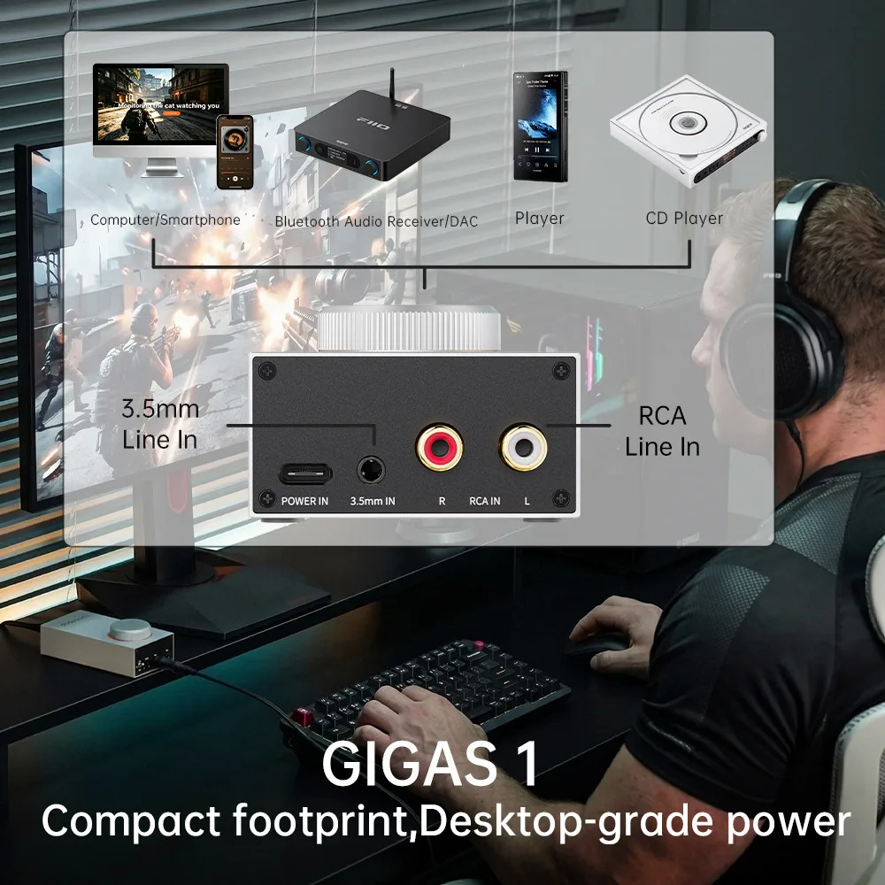 Фото Настольный усилитель для наушников FiiO GIGAS1 Giant Series с интерфейсами Type-C, 3.5 мм, 4.4 мм, RCA №2