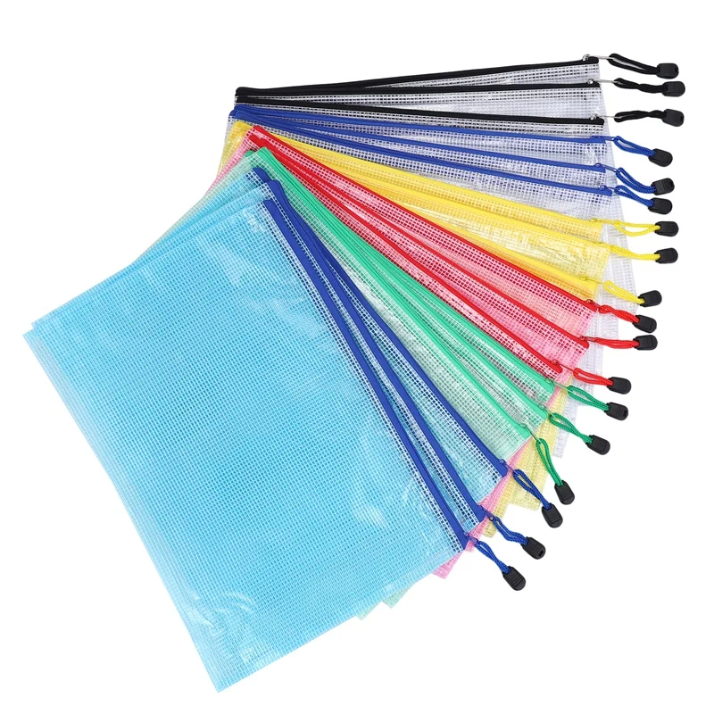 

18Pcs Plastic Mesh Zip Document Holder, Letter Size Waterproof Document Pouch for School Office Supplies, Arts & Crafts Organizi