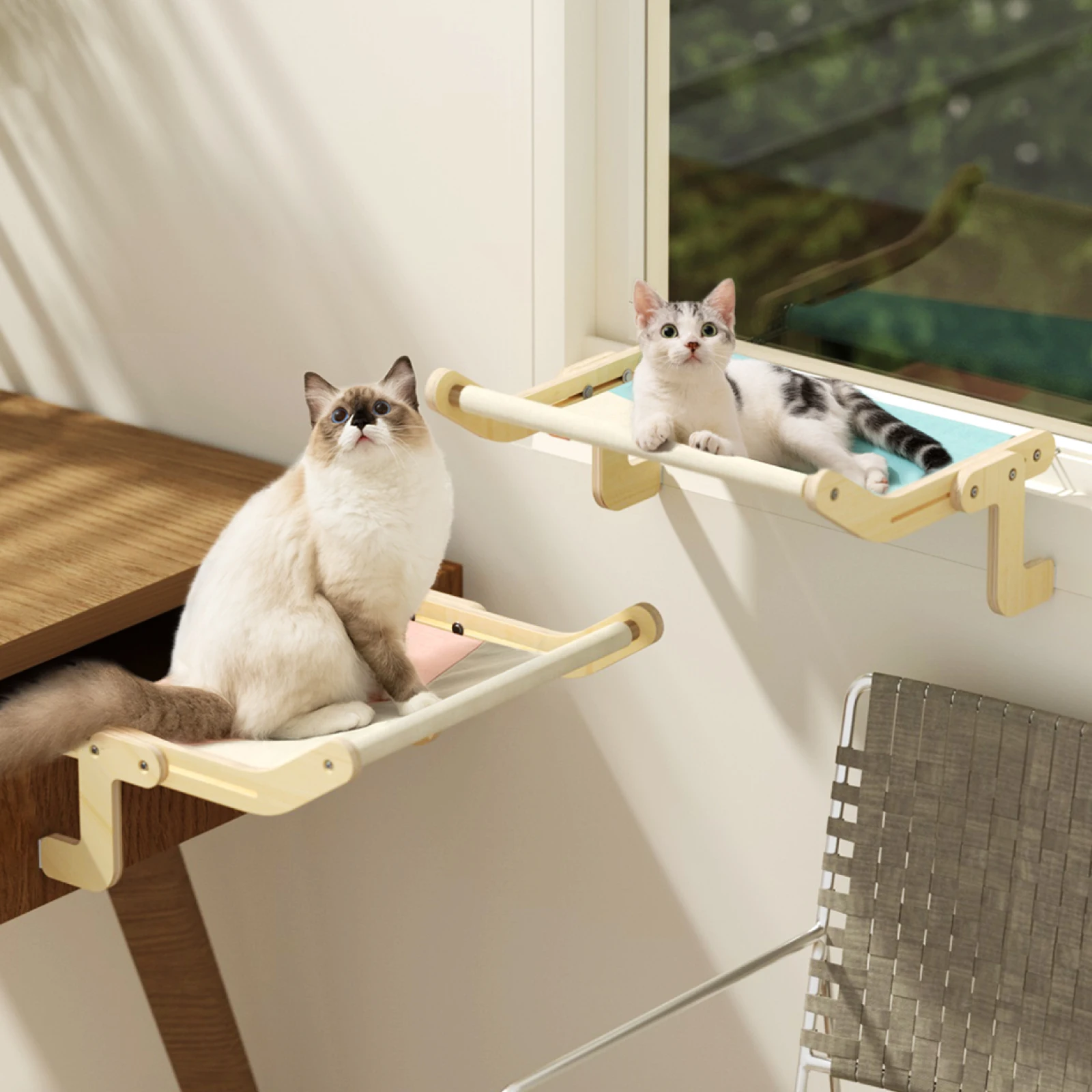 

Cat Window Hammock Mounted Perch Pet Hanging Bed Safety Kitten Resting Shelf 360° Sunny Seat Space Saving Beds for Cats Indoor