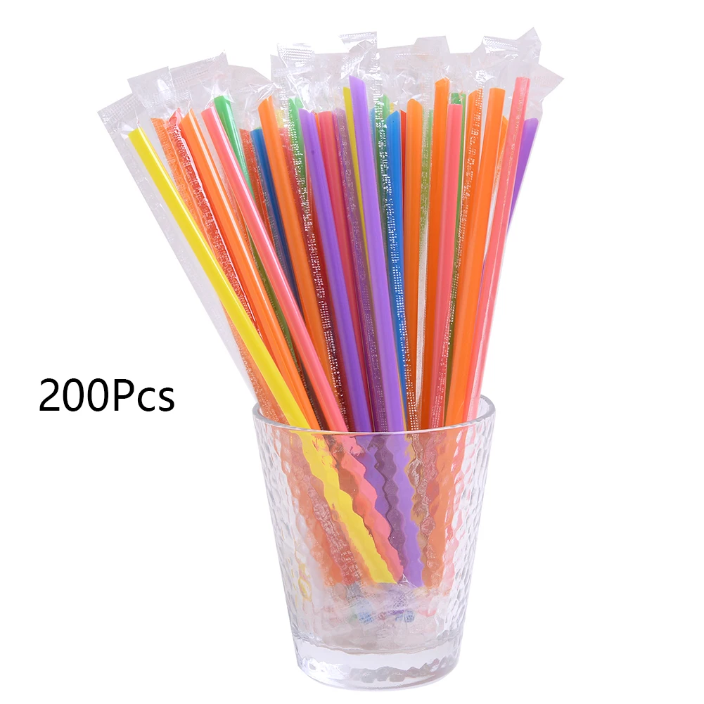 

200 Pcs Disposable Smoothie Drink Straws Individually Wrapped Party Plastic Straw For Party Decoration Accessories