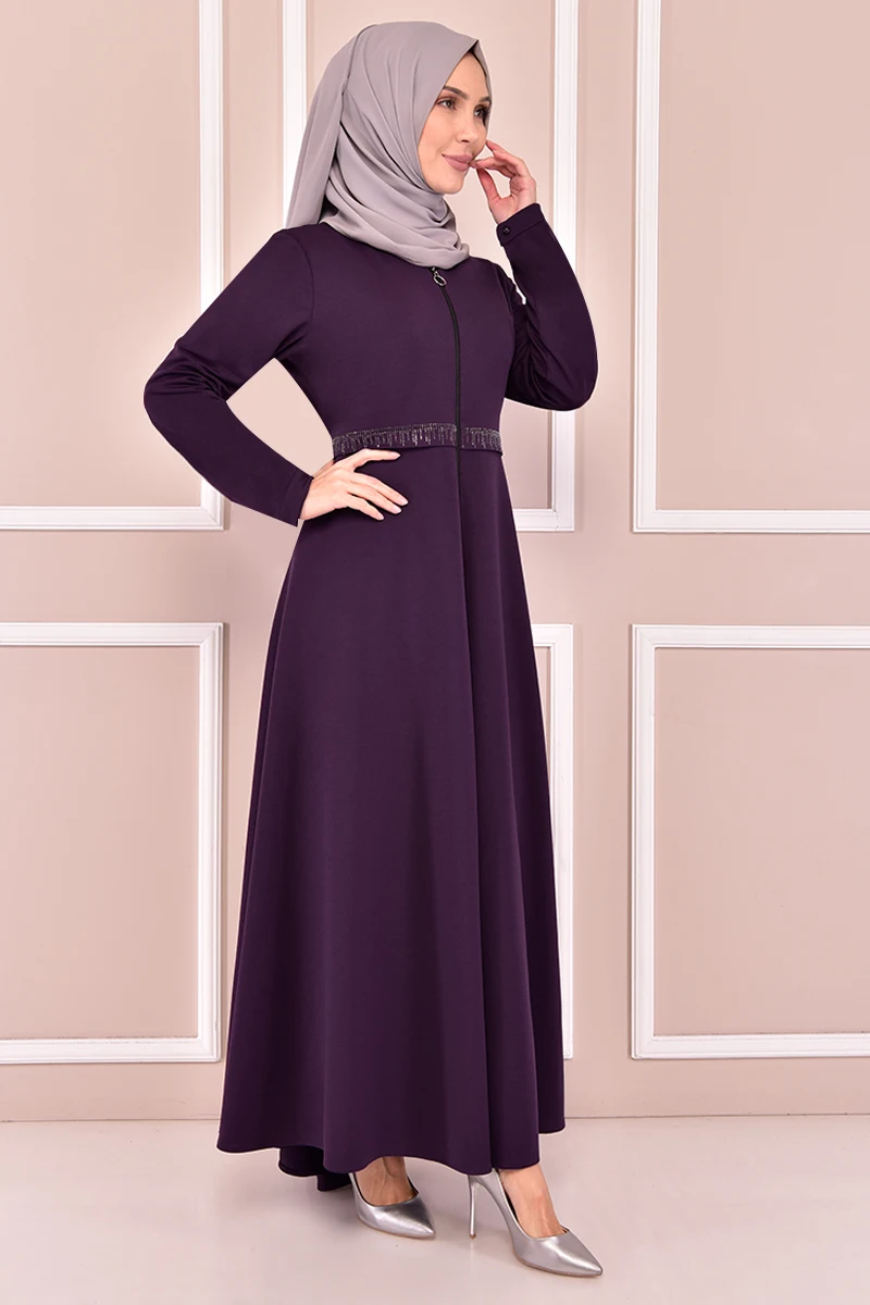 

Zipper Ferace Purple Muslim Woman Outfit İslamic Woman Abaya Dress Muslim Tops Turkey Store Muslim Hijab Dress KBR21347