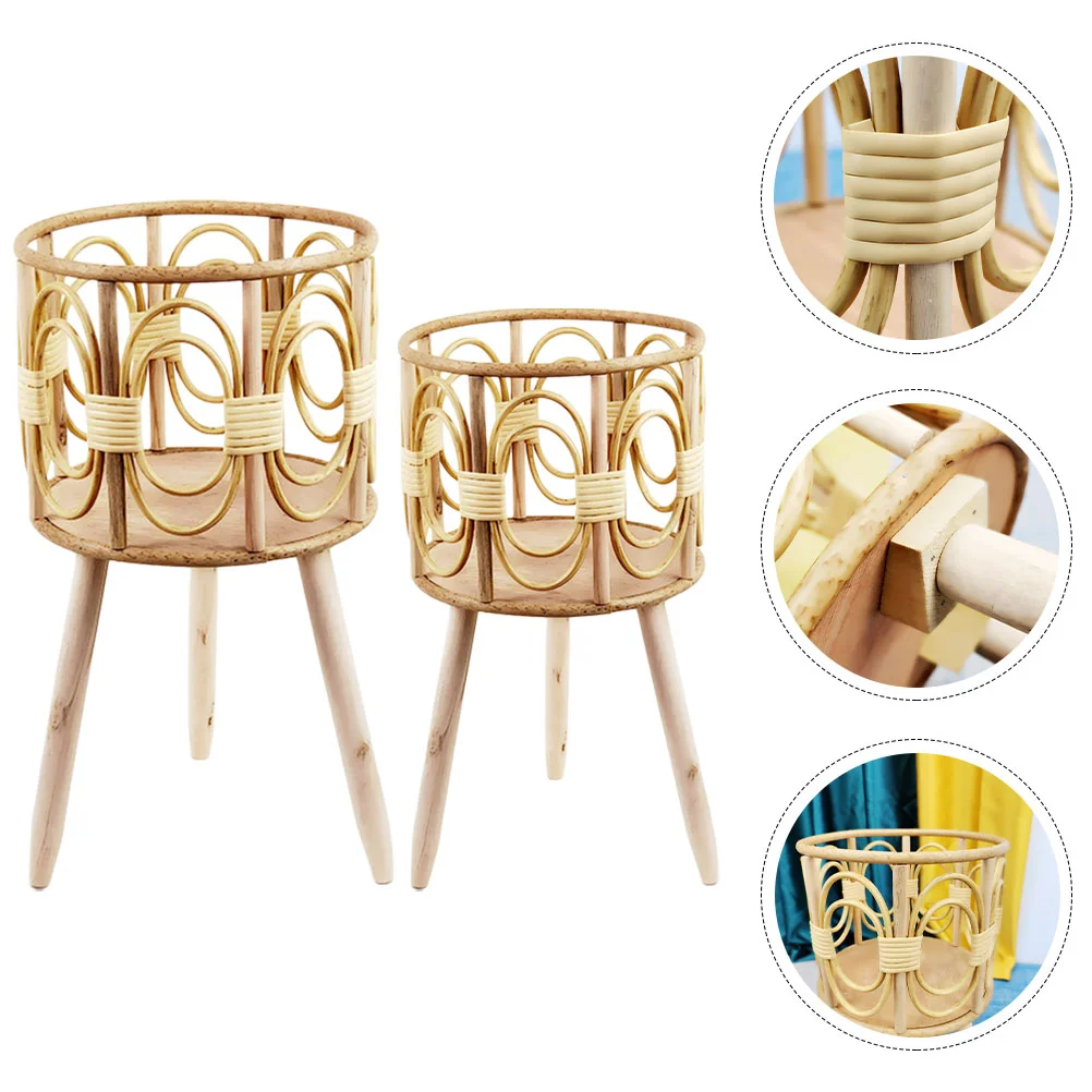 

2pcs Wooden Flower Pot Storage Basket Balcony Flower Planter Pot Weaving Flowerpot Stand