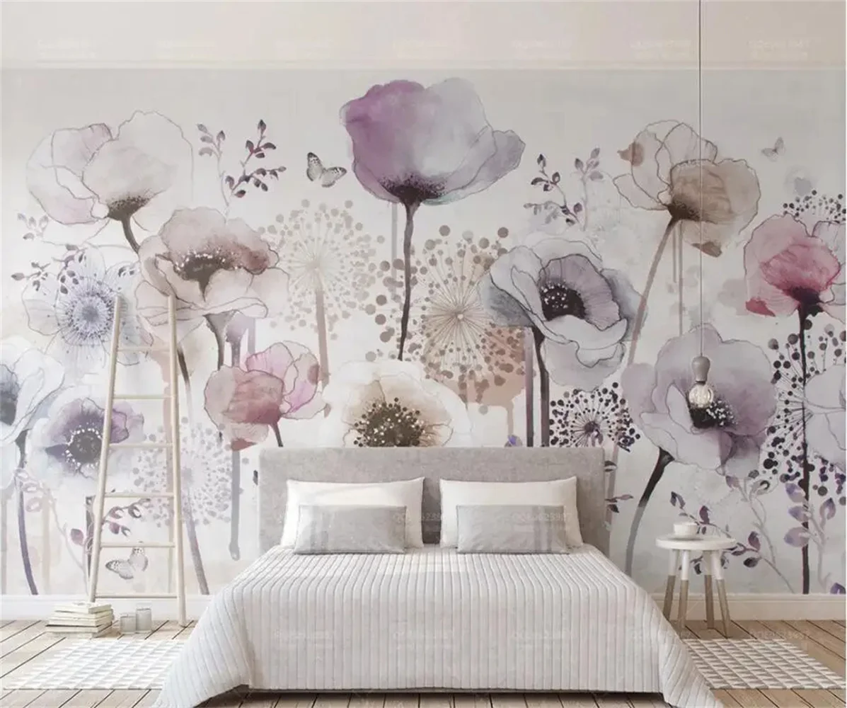 

beibehang Custom 3d wallpaper mural watercolor hand painted style lilac flower beautiful TV background wall papel de parede