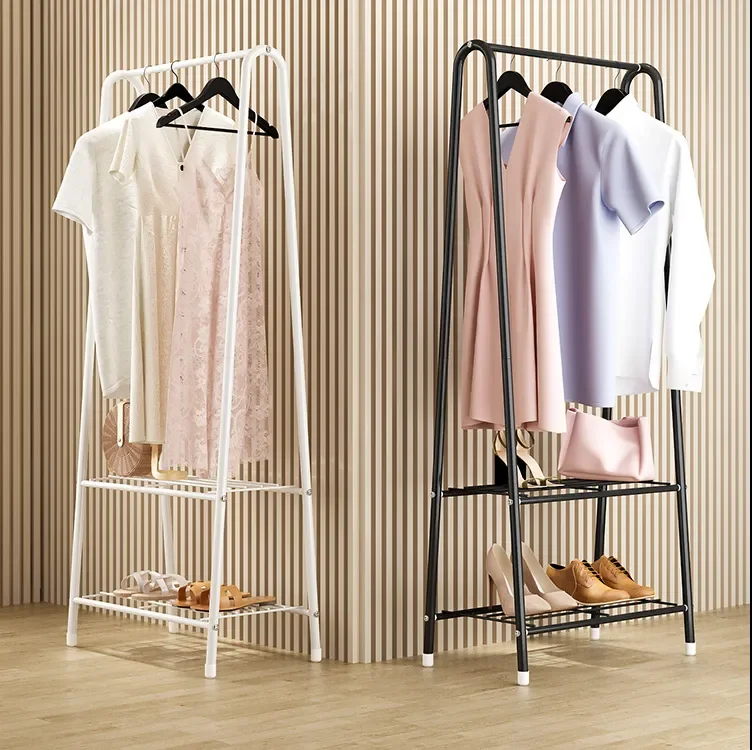 

Multifunction Metal Hanger Stand Floor Clothes Hanger with Wheel Removable Coat Rack Portable Clothes Storage Shelf for Shoe