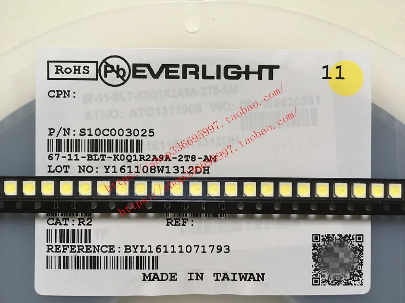 

100PCS/ 67-11-BLT-K0Q1R2A9A-2T8-AM EVERLIGHT 3528 bright positive white automotive LED lamp beads