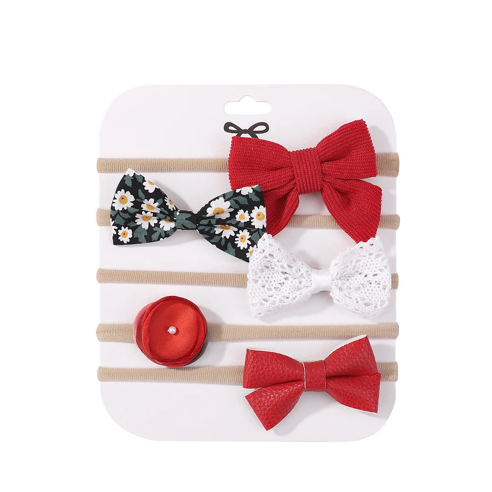 

5pc Newborn Flower Nylon Headband Kid Girls Floral Prints Bow Nylon Headbands Infant Nylon Turban Head Wraps Child Lace Headwear