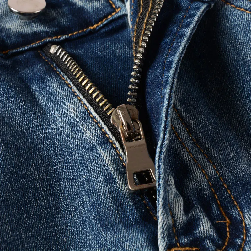 High Street Fashion Men Jeans Retro Light Blue Stretch Skinny Ripped Jeans Men Spliced Designer Hip Hop Brand Biker Pants Hombre