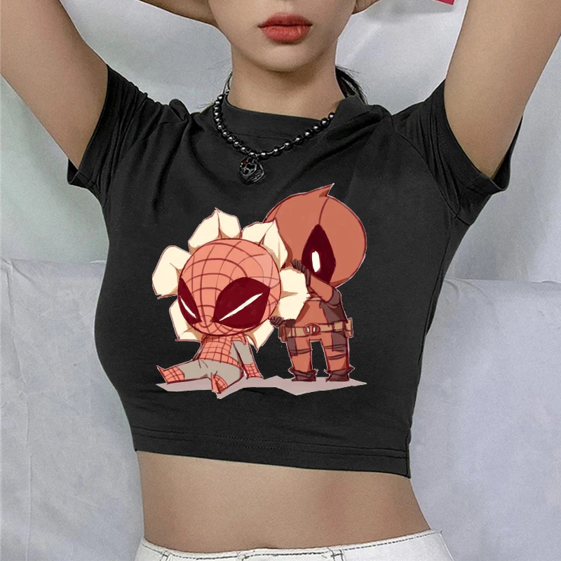 Spiderman Kawaii Disney Print T-shirt Women Harajuku Aesthetics Black Tops Tshirt Tee 2022 New Summer Fashion Y2k Female T Shirt images - 6