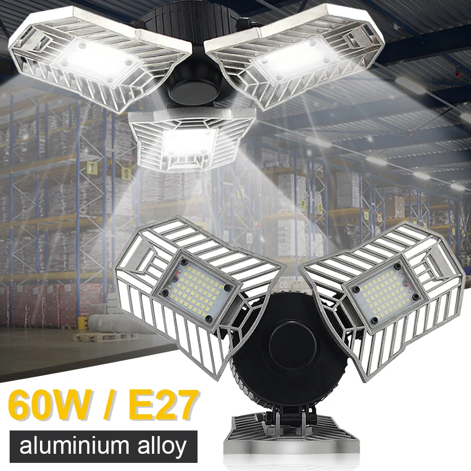 

LED Garage Light E27 Deformable Lamp 60W 6000LM Foldable Bulb Cold White/Warm White For Basement Warehouse Workshop Lighting